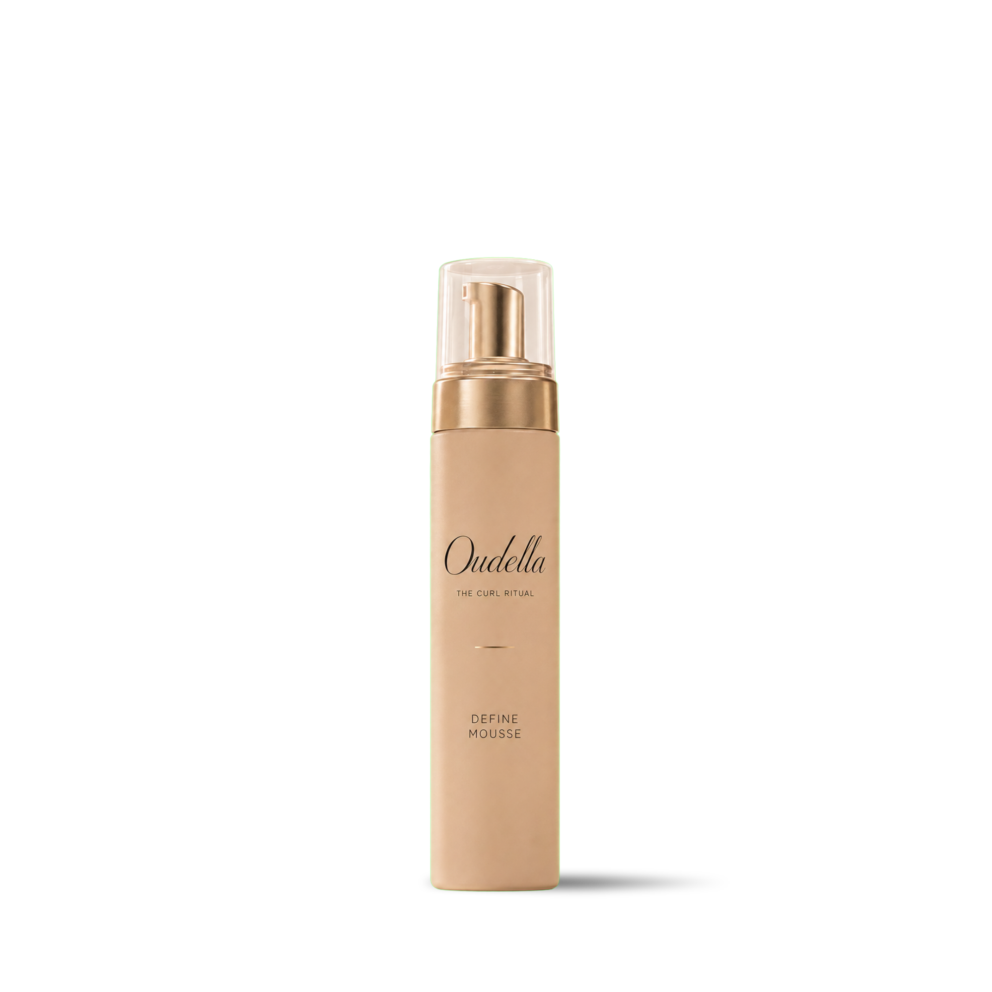 Oudella Define Mousse in ivory and brushed gold pump packaging