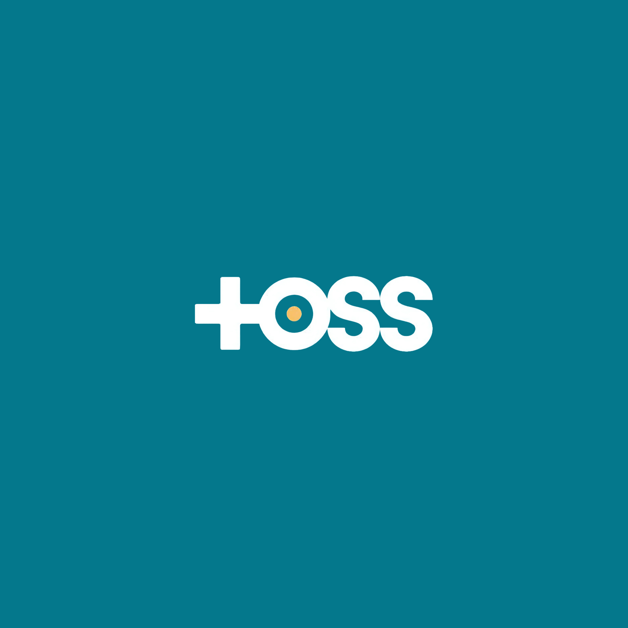 TOSS logo centered on a deep teal background