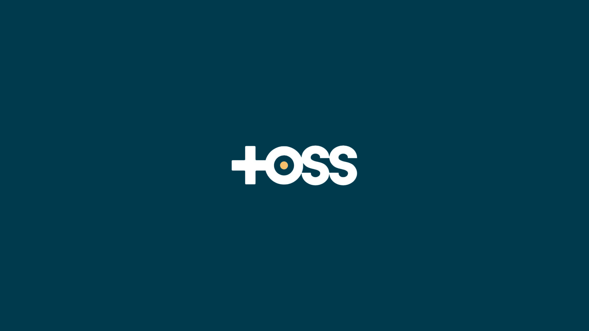 TOSS logo centered on a deep teal background